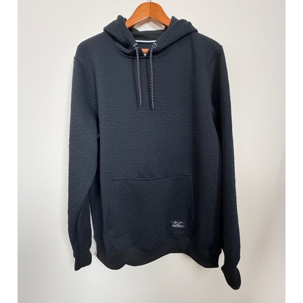 Brave Soul London Mens Black Geometric Textured Pullover Hoodie Size Large NWT